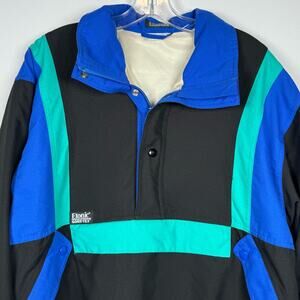 Vintage Etonic Golf Wear Black Blue Green 1/4 Zip 100% Polyester Jacket Size M